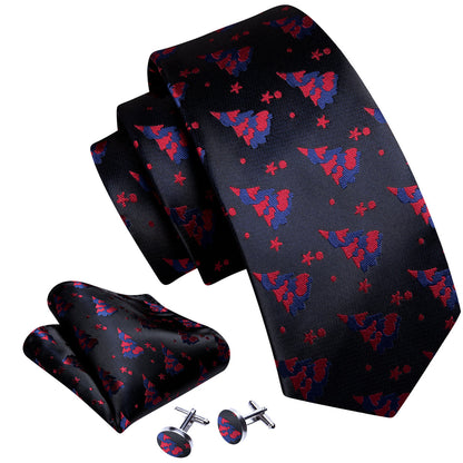 Black Red Christmas Jacquard Tie, Pocket Square and Cufflinks Set tie sets    - Sophisticated Gentlemen