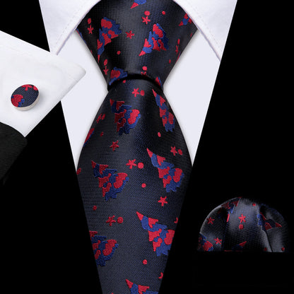 Black Red Christmas Jacquard Tie, Pocket Square and Cufflinks Set tie sets    - Sophisticated Gentlemen