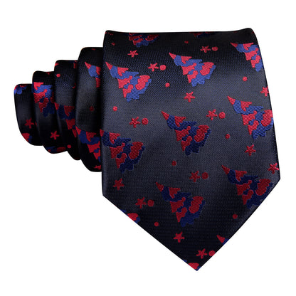 Black Red Christmas Jacquard Tie, Pocket Square and Cufflinks Set tie sets    - Sophisticated Gentlemen