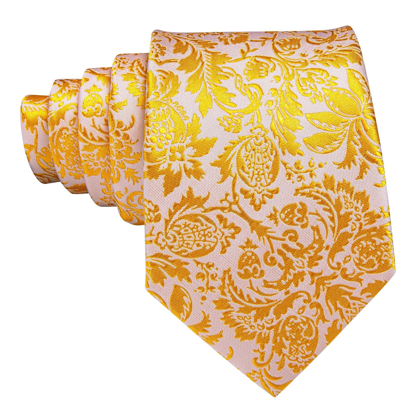 Gold and White Floral Silk Tie, Pocket Square and Cufflinks tie sets    - Sophisticated Gentlemen