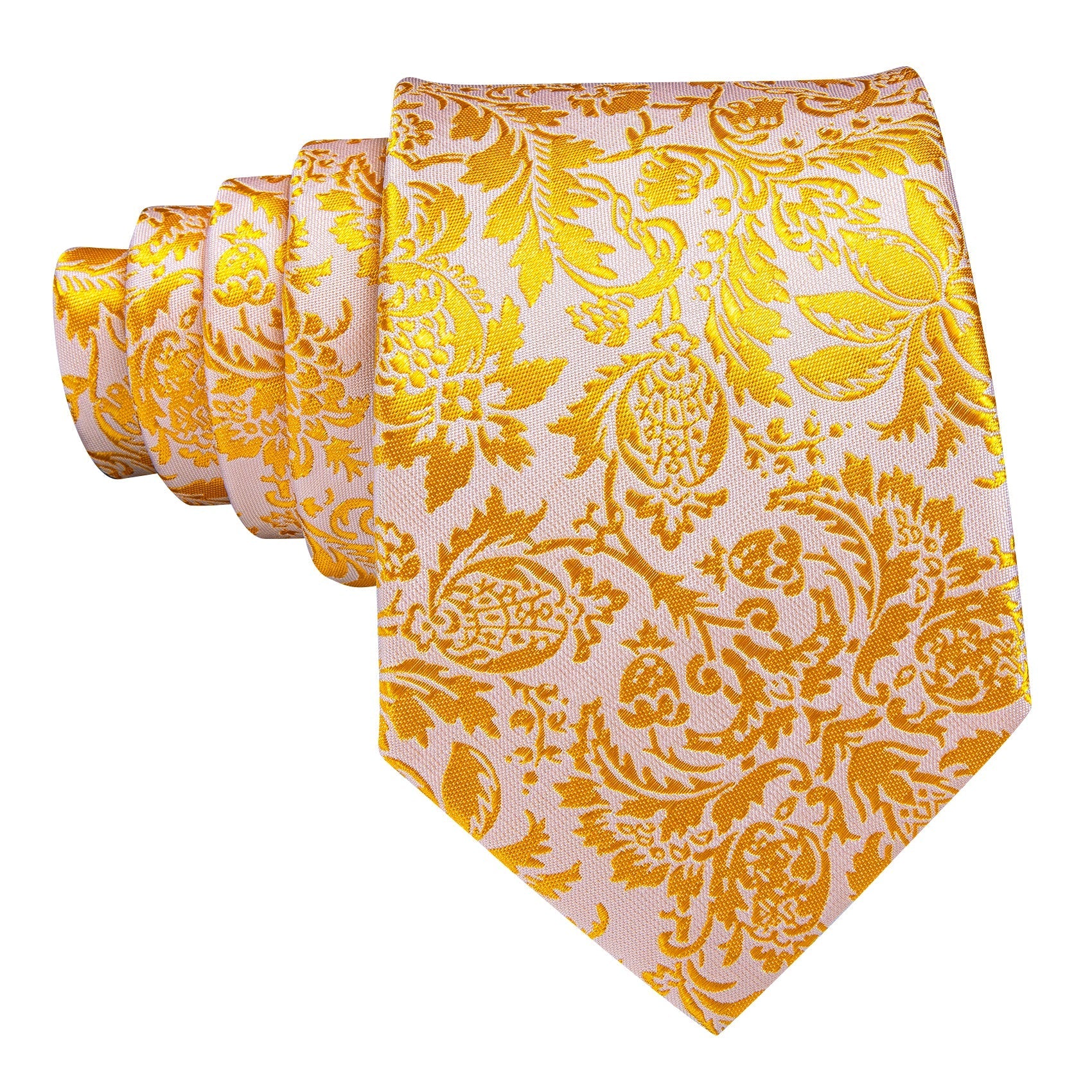 Gold and White Floral Silk Tie, Pocket Square and Cufflinks tie sets    - Sophisticated Gentlemen