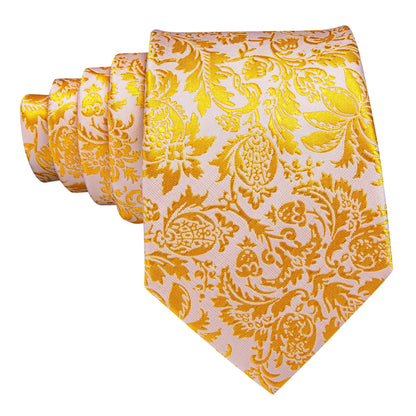 Gold and White Floral Silk Tie, Pocket Square and Cufflinks tie sets    - Sophisticated Gentlemen