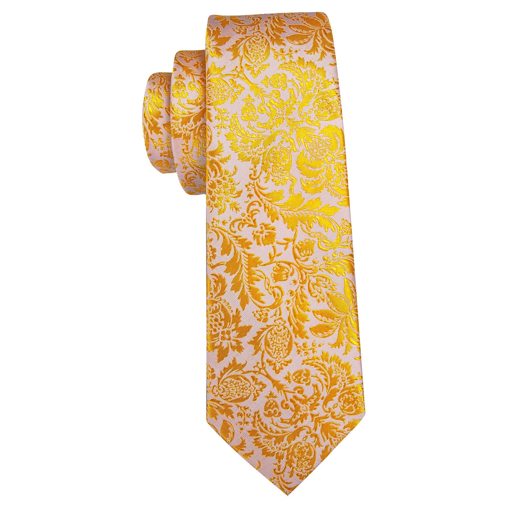 Gold and White Floral Silk Tie, Pocket Square and Cufflinks tie sets    - Sophisticated Gentlemen