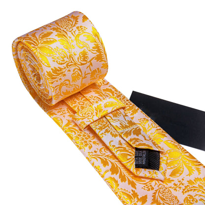 Gold and White Floral Silk Tie, Pocket Square and Cufflinks tie sets    - Sophisticated Gentlemen