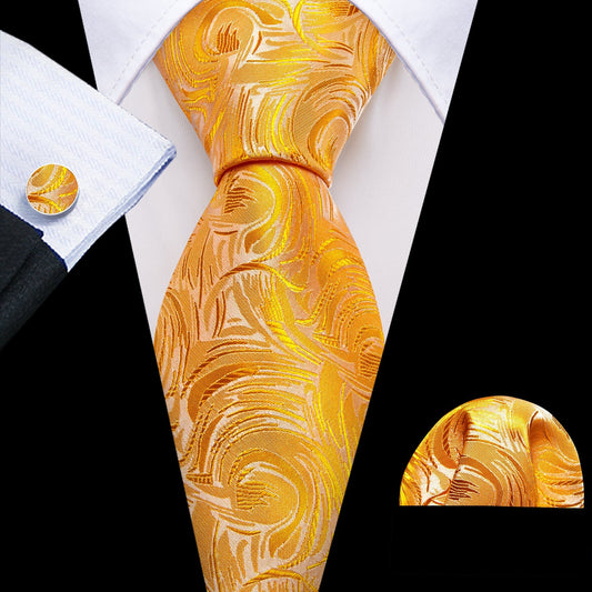 Gold Abstract Silk Tie Set tie sets    - Sophisticated Gentlemen