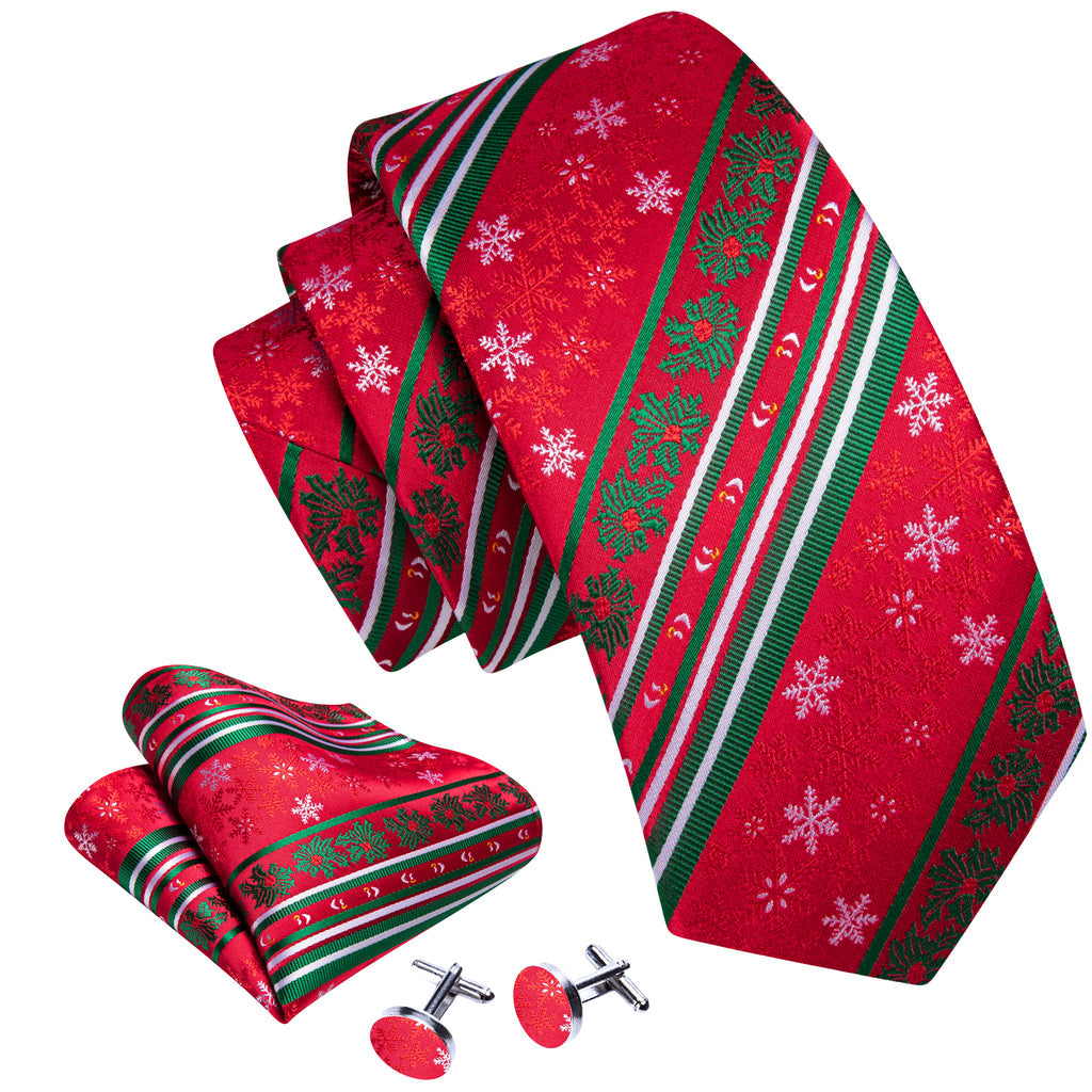 Red Christmas Snowflake Pattern Tie, Pocket Square and Cufflinks Set tie sets    - Sophisticated Gentlemen