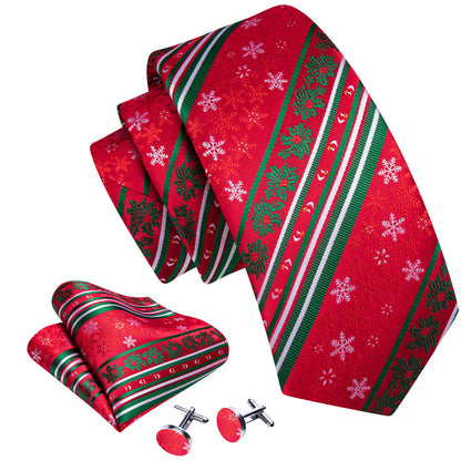Red Christmas Snowflake Pattern Tie, Pocket Square and Cufflinks Set tie sets    - Sophisticated Gentlemen