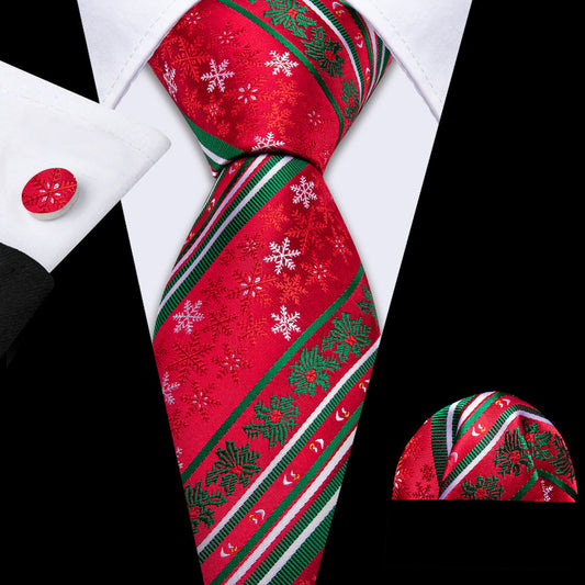 Red Christmas Snowflake Pattern Tie, Pocket Square and Cufflinks Set tie sets    - Sophisticated Gentlemen