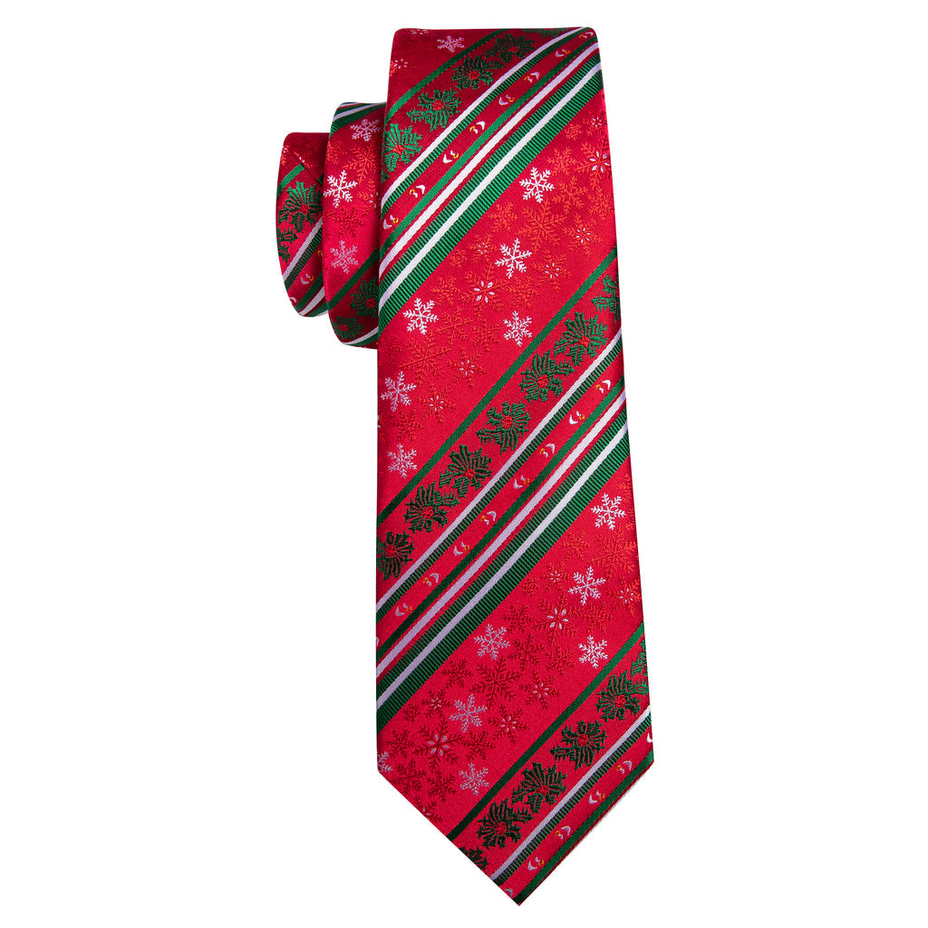 Red Christmas Snowflake Pattern Tie, Pocket Square and Cufflinks Set tie sets    - Sophisticated Gentlemen