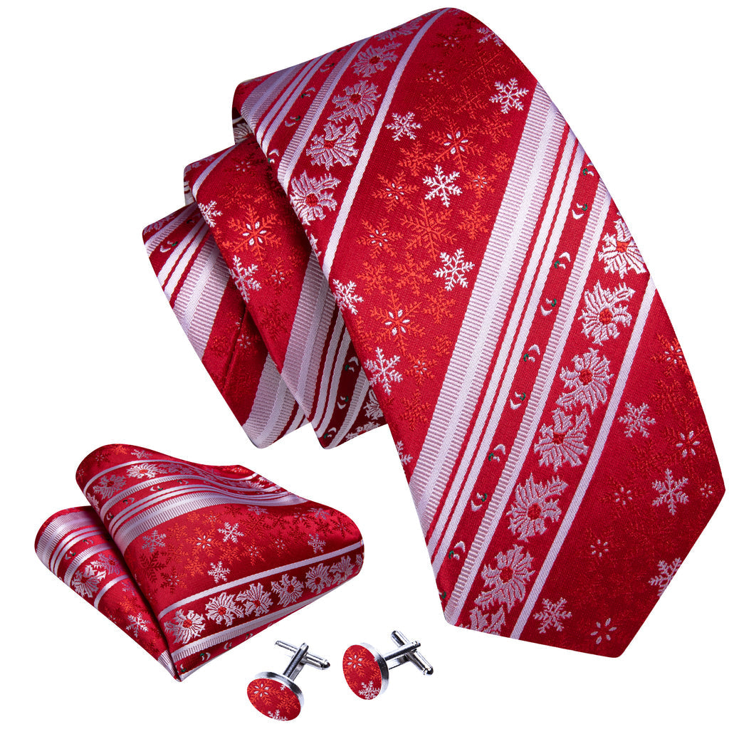 Red White Christmas Snowflake Pattern Tie, Pocket Square and Cufflinks Set tie sets    - Sophisticated Gentlemen