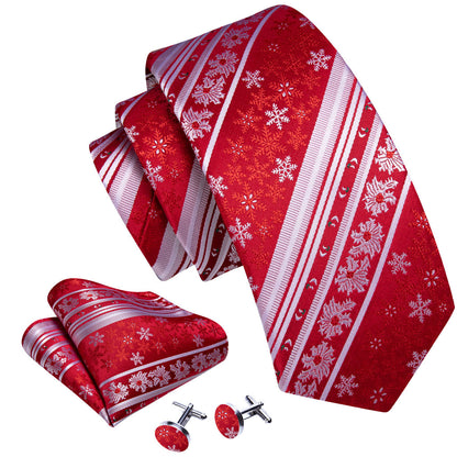 Red White Christmas Snowflake Pattern Tie, Pocket Square and Cufflinks Set tie sets    - Sophisticated Gentlemen
