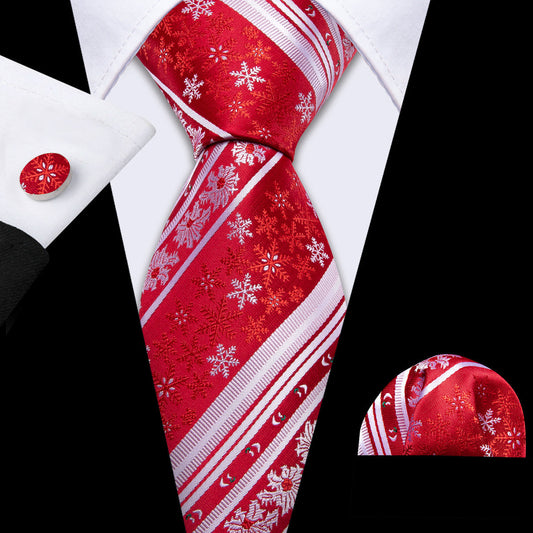 Red White Christmas Snowflake Pattern Tie, Pocket Square and Cufflinks Set tie sets    - Sophisticated Gentlemen