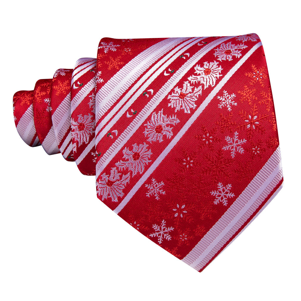 Red White Christmas Snowflake Pattern Tie, Pocket Square and Cufflinks Set tie sets    - Sophisticated Gentlemen