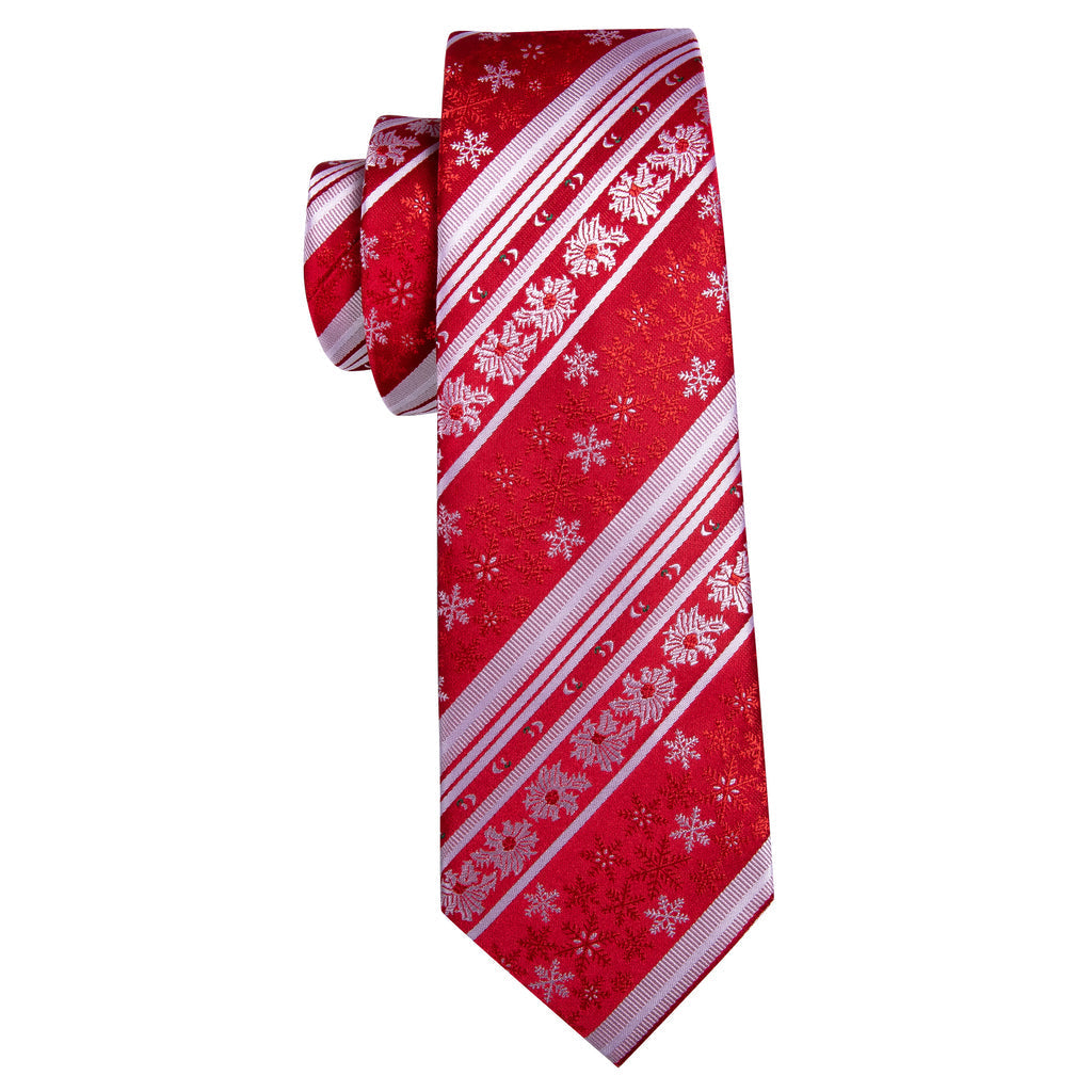 Red White Christmas Snowflake Pattern Tie, Pocket Square and Cufflinks Set tie sets    - Sophisticated Gentlemen