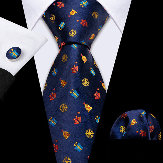 Blue Christmas Printed Pattern Tie, Pocket Square and Cufflinks Set tie sets    - Sophisticated Gentlemen