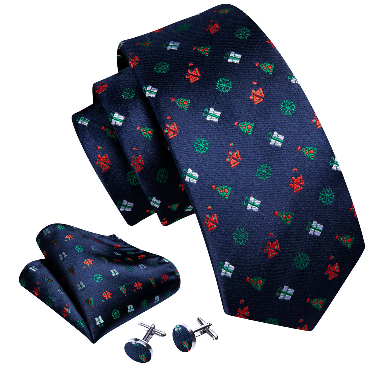 Blue Red Christmas Pattern Tie, Pocket Square and Cufflinks Set tie sets    - Sophisticated Gentlemen
