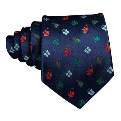 Blue Red Christmas Pattern Tie, Pocket Square and Cufflinks Set tie sets    - Sophisticated Gentlemen
