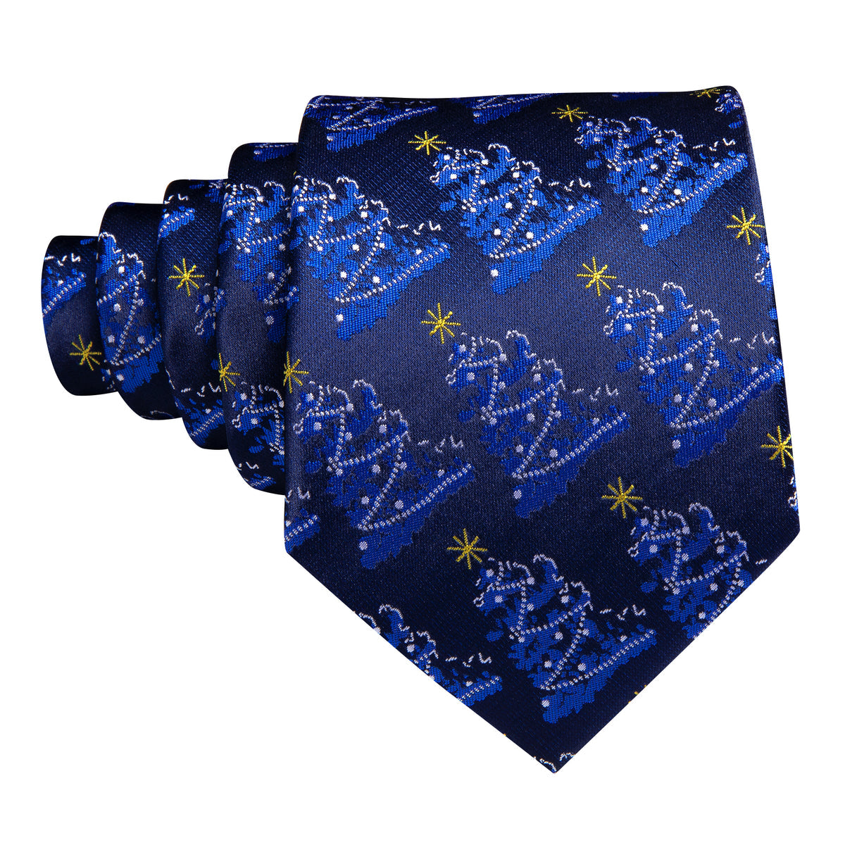 Navy Blue Christmas Tree Pattern Tie, Pocket Square and Cufflinks Set tie sets    - Sophisticated Gentlemen