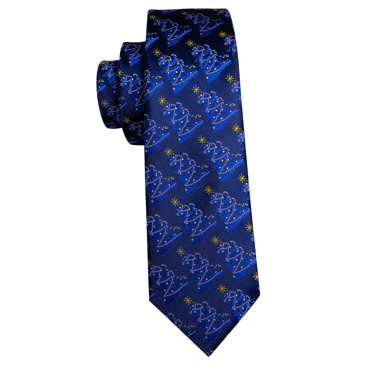 Navy Blue Christmas Tree Pattern Tie, Pocket Square and Cufflinks Set tie sets    - Sophisticated Gentlemen