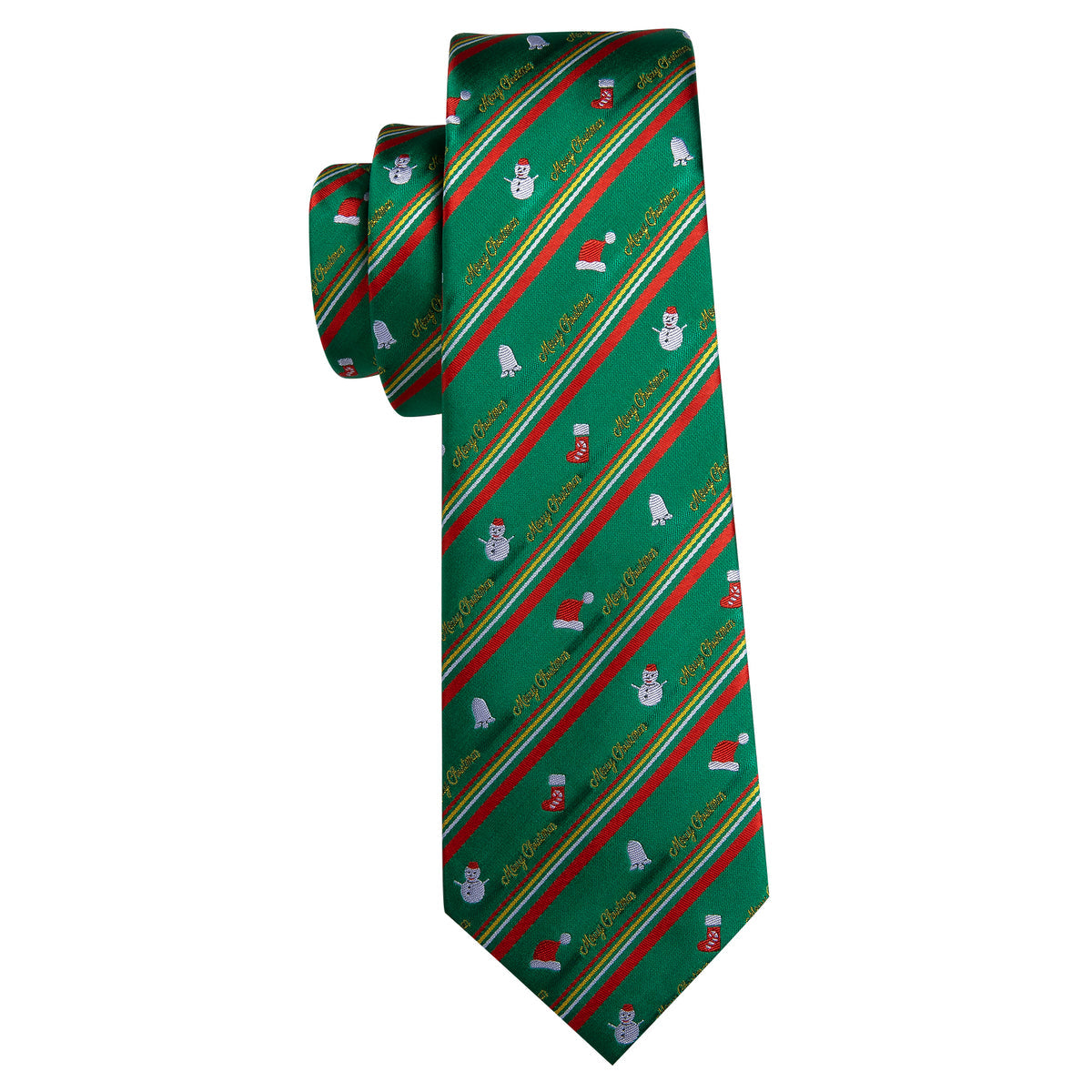Green Red Christmas Snowman Pattern Tie, Pocket Square and Cufflinks Set tie sets    - Sophisticated Gentlemen