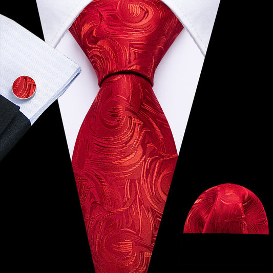 Strong Red Floral Silk Tie, Pocket Square and Cufflinks Set tie sets    - Sophisticated Gentlemen
