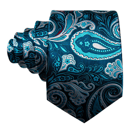 Pale Blue Paisley Silk Tie, Pocket Square and Cufflinks Set tie sets    - Sophisticated Gentlemen