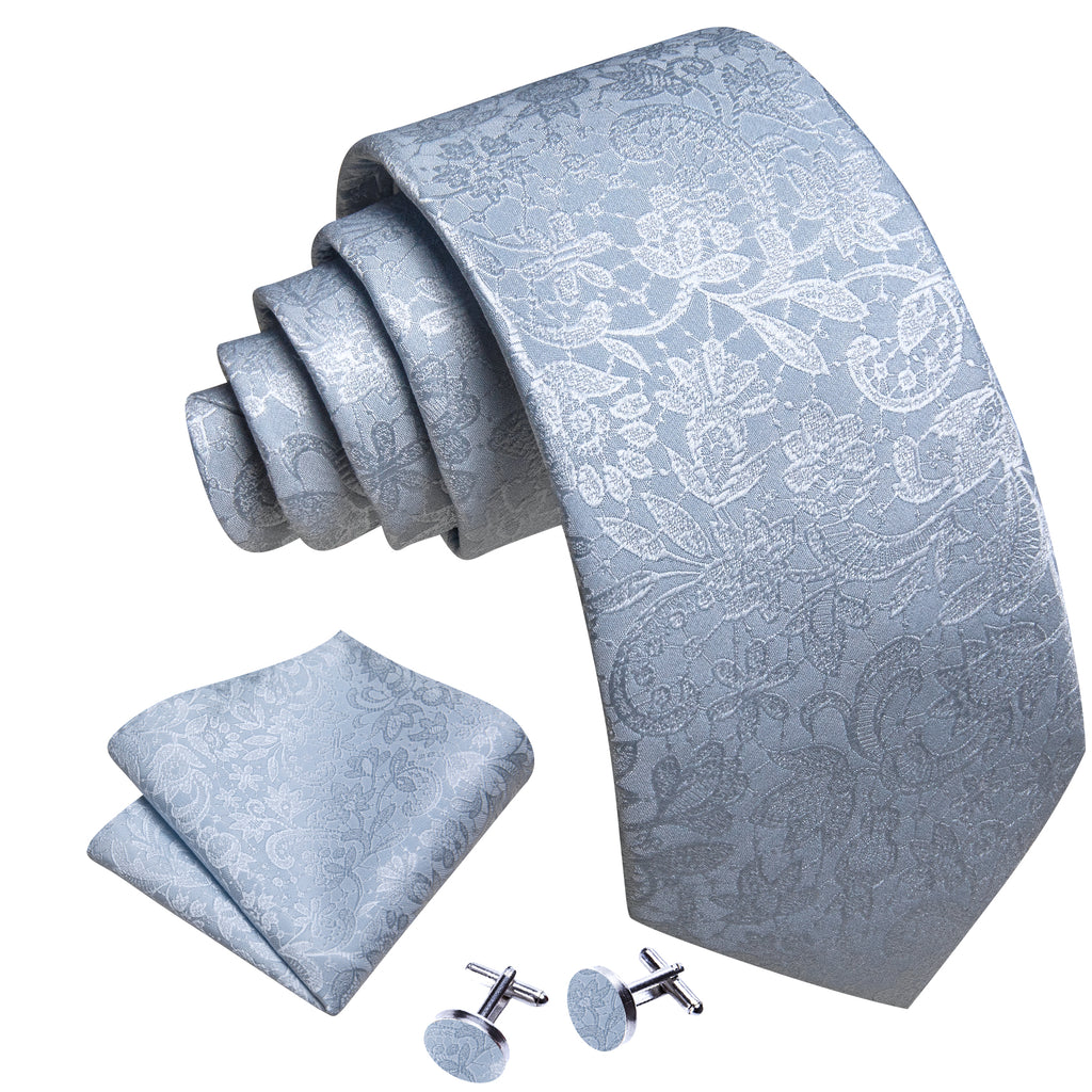 Mist Blue Paisley Silk Tie, Pocket Square and Cufflinks Set tie sets    - Sophisticated Gentlemen