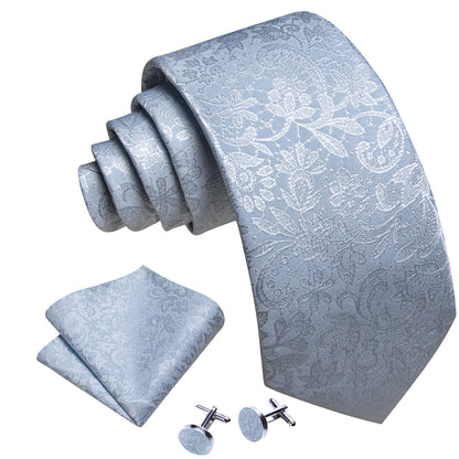 Mist Blue Paisley Silk Tie, Pocket Square and Cufflinks Set tie sets    - Sophisticated Gentlemen