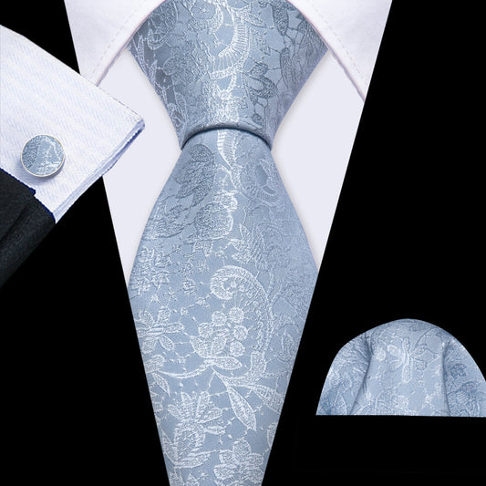 Mist Blue Paisley Silk Tie, Pocket Square and Cufflinks Set tie sets    - Sophisticated Gentlemen
