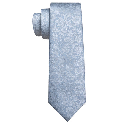 Mist Blue Paisley Silk Tie, Pocket Square and Cufflinks Set tie sets    - Sophisticated Gentlemen