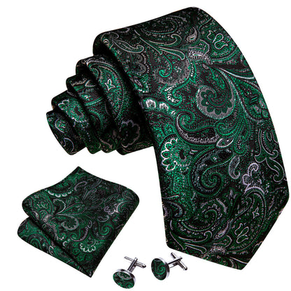 Black Forest Green Paisley Tie, Pocket Square and Cufflinks Set tie sets    - Sophisticated Gentlemen