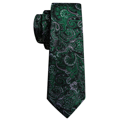 Black Forest Green Paisley Tie, Pocket Square and Cufflinks Set tie sets    - Sophisticated Gentlemen