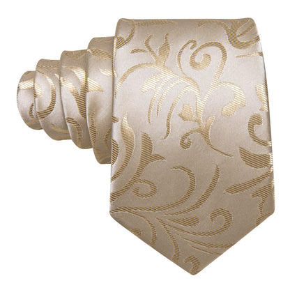 Tan Floral Silk Tie, Pocket Square and Cufflinks Set tie sets    - Sophisticated Gentlemen