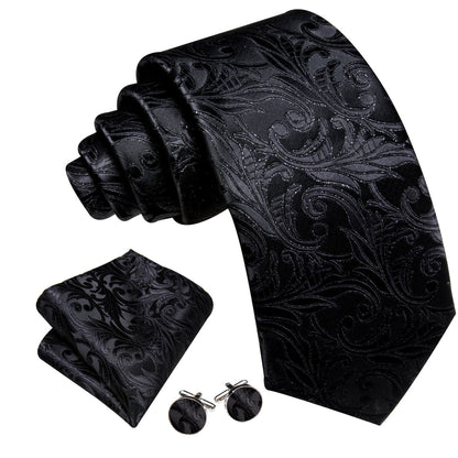 Black to Match Wedding Guest Dresses Floral Tie, Pocket Square and Cufflinks Set tie sets    - Sophisticated Gentlemen