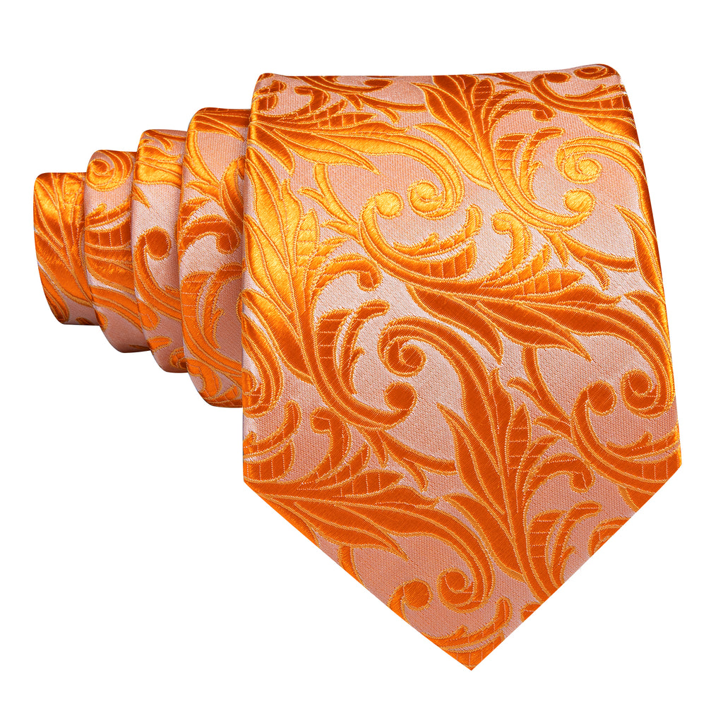 Orange Floral Silk Tie, Pocket Square and Cufflinks Set tie sets    - Sophisticated Gentlemen