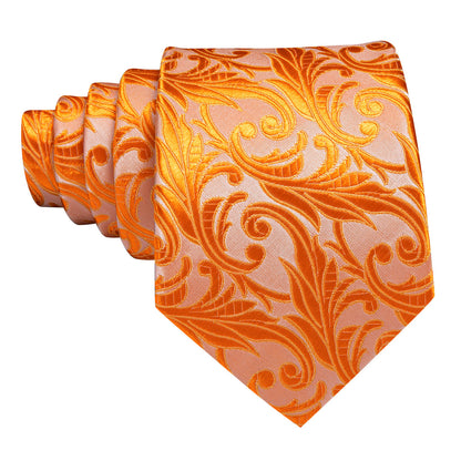 Orange Floral Silk Tie, Pocket Square and Cufflinks Set tie sets    - Sophisticated Gentlemen