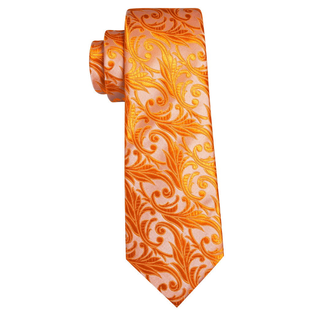 Orange Floral Silk Tie, Pocket Square and Cufflinks Set tie sets    - Sophisticated Gentlemen