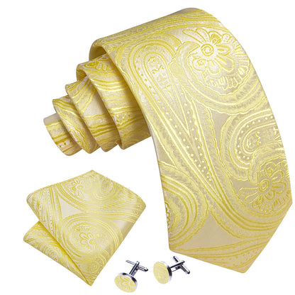 Yellow Paisley Silk Tie, Pocket Square and Cufflinks Set tie sets    - Sophisticated Gentlemen