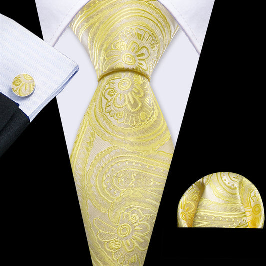 Yellow Paisley Silk Tie, Pocket Square and Cufflinks Set tie sets    - Sophisticated Gentlemen