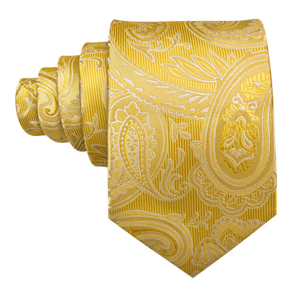 Gold Yellow Paisley Silk Tie, Pocket Square and Cufflinks Set tie sets    - Sophisticated Gentlemen