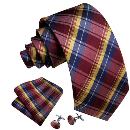 Blue Red Classy Plaid Tie, Pocket Square and Cufflinks Set tie sets    - Sophisticated Gentlemen