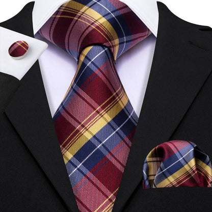 Blue Red Classy Plaid Tie, Pocket Square and Cufflinks Set tie sets    - Sophisticated Gentlemen
