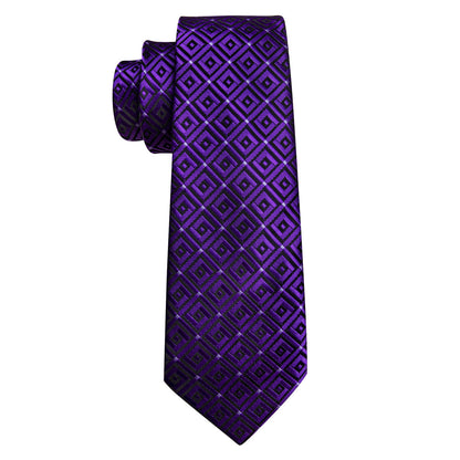 Purple Hyacinth Plaid Silk Tie, Pocket Square and Cufflinks Set tie sets    - Sophisticated Gentlemen