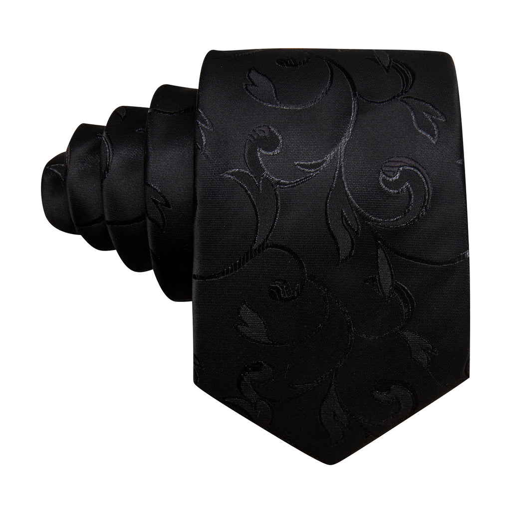 Black Floral Silk Tie, Pocket Square and Cufflinks Set tie sets    - Sophisticated Gentlemen