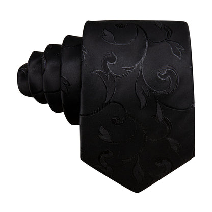 Black Floral Silk Tie, Pocket Square and Cufflinks Set tie sets    - Sophisticated Gentlemen