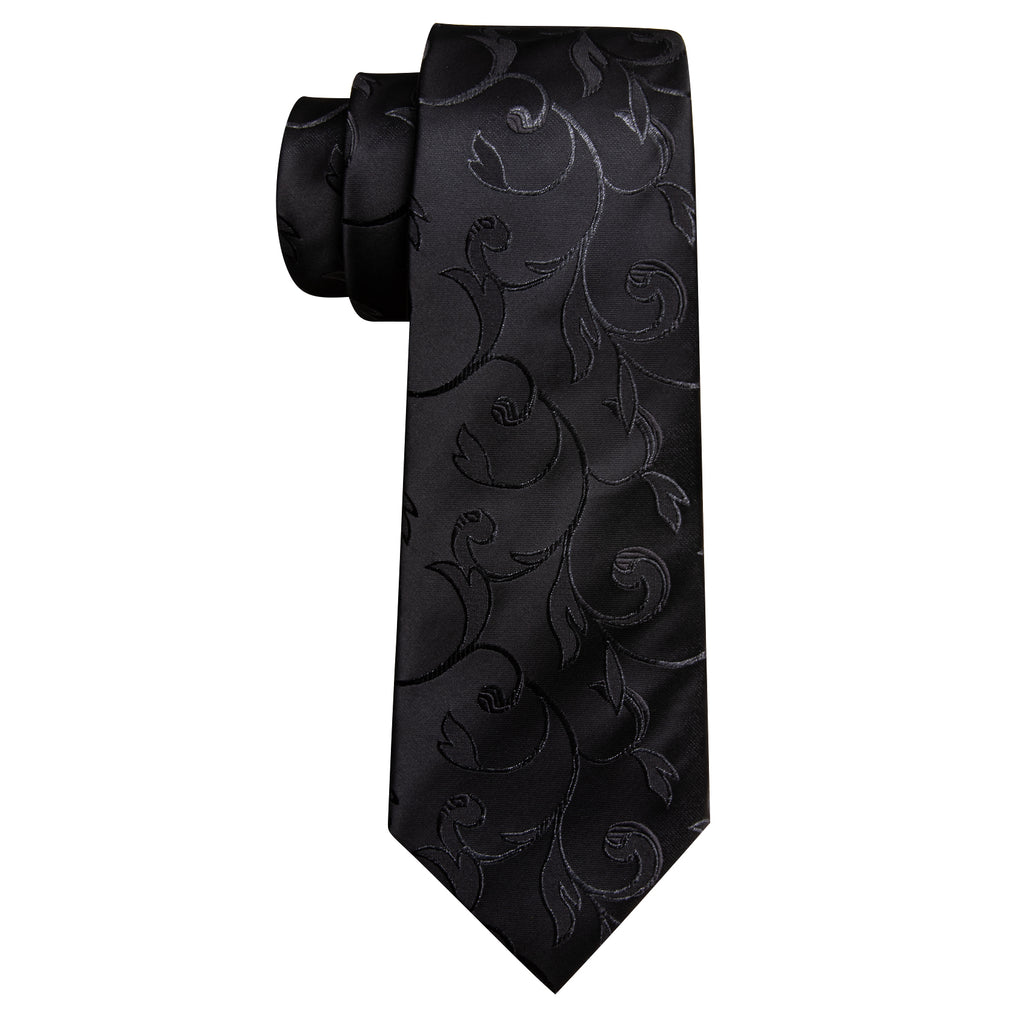 Black Floral Silk Tie, Pocket Square and Cufflinks Set tie sets    - Sophisticated Gentlemen