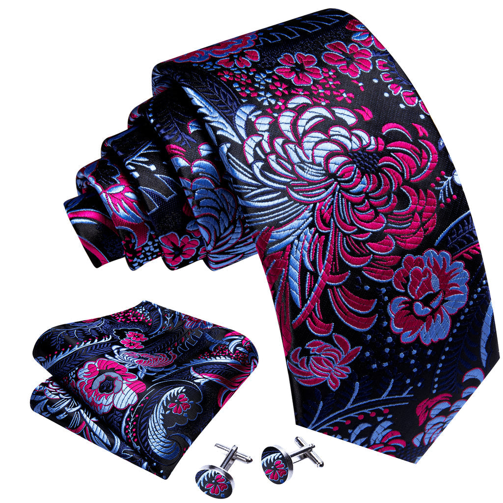 Blue Red Paisley Silk Tie, Pocket Square and Cufflinks Set tie sets    - Sophisticated Gentlemen