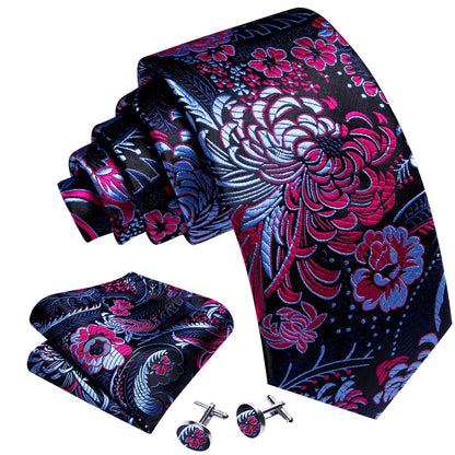 Blue Red Paisley Silk Tie, Pocket Square and Cufflinks Set tie sets    - Sophisticated Gentlemen