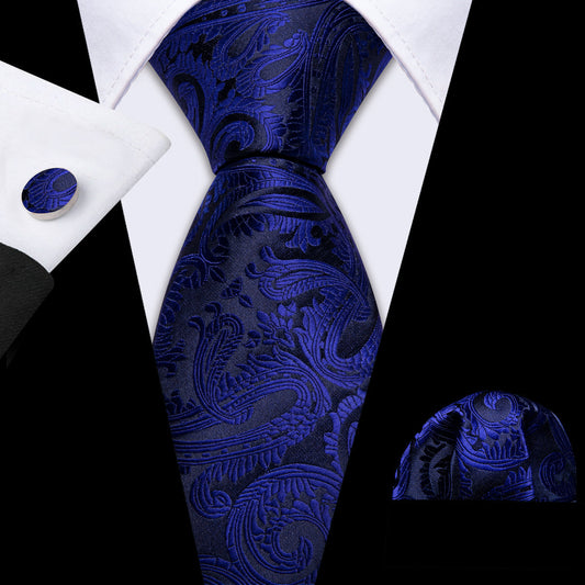 Blue Black Paisley Silk Tie, Pocket Square and Cufflinks Set tie sets    - Sophisticated Gentlemen