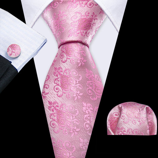 Pink Fashion Floral Silk Tie, Pocket Square and Cufflinks Set tie sets    - Sophisticated Gentlemen